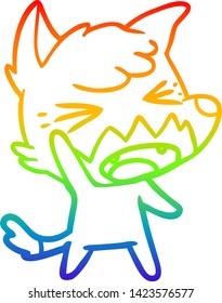 rainbow gradient line drawing of a angry cartoon fox