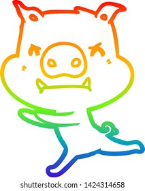 Regenbogengradientenzeichnung eines wütenden Kartoonschweins