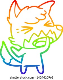 rainbow gradient line drawing of a angry cartoon fox