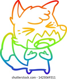 dibujo de una línea de degradado de arco iris de un zorro de caricatura enojado
