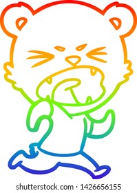 rainbow gradient line drawing of a angry cartoon bear running