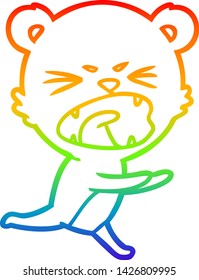 rainbow gradient line drawing of a angry cartoon bear shouting