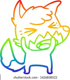 Regenbogen-Farbverlauf-Zeichnung eines wütenden Cartoon-Fuchses