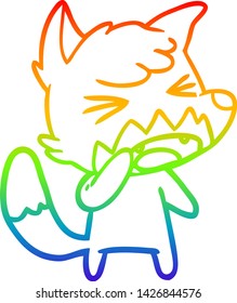 dibujo de una línea de degradado de arco iris de un zorro de caricatura enojado