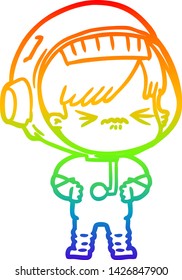 rainbow gradient line drawing of a angry cartoon space girl