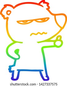 rainbow gradient line drawing of a angry bear polar cartoon giving thumbs up