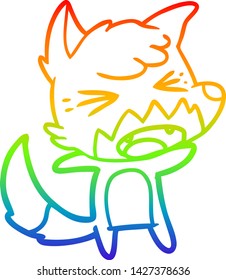 rainbow gradient line drawing of a angry cartoon fox