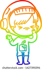 rainbow gradient line drawing of a angry cartoon space girl