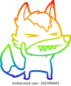 rainbow gradient line drawing of a angry wolf cartoon