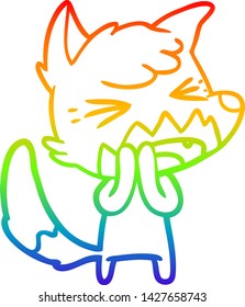 dibujo de una línea de degradado de arco iris de un zorro de caricatura enojado