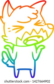 rainbow gradient line drawing of a angry cartoon fox