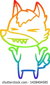 dibujo de la línea de gradiente del arco iris de una caricatura de lobo enojado
