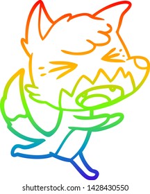 rainbow gradient line drawing of a angry cartoon fox running