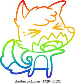 dibujo de una línea de degradado de arco iris de un zorro de caricatura enojado