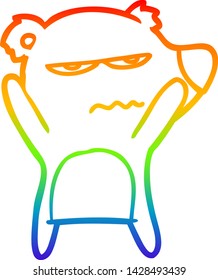 rainbow gradient line drawing of a angry bear cartoon