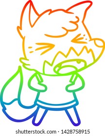 rainbow gradient line drawing of a angry cartoon fox