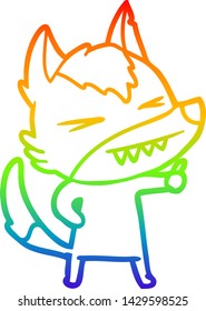 rainbow gradient line drawing of a angry wolf cartoon