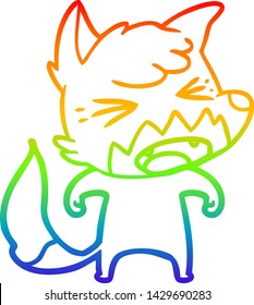 rainbow gradient line drawing of a angry cartoon fox