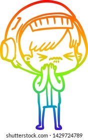 rainbow gradient line drawing of a angry cartoon space girl