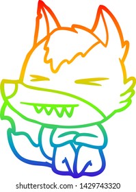 dibujo de la línea de gradiente del arco iris de una caricatura de lobo enojado