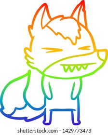 dibujo de la línea de gradiente del arco iris de una caricatura de lobo enojado
