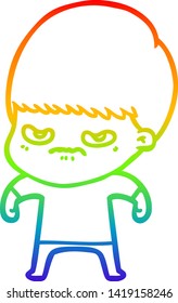 dibujo de una línea de gradiente de arcoiris de un chico de caricatura fastidiado