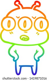 rainbow gradient line drawing of a annoyed three eyed alien
