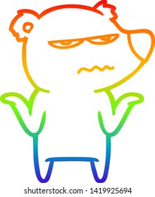 rainbow gradient line drawing of a annoyed bear cartoon