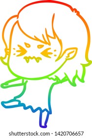 rainbow gradient line drawing of a annoyed cartoon vampire girl