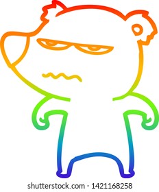 rainbow gradient line drawing of a annoyed bear cartoon