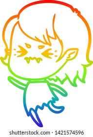 rainbow gradient line drawing of a annoyed cartoon vampire girl