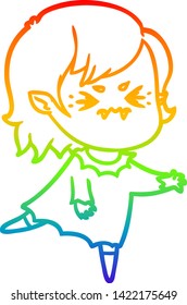 rainbow gradient line drawing of a annoyed cartoon vampire girl