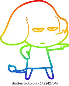 rainbow gradient line drawing of a annoyed cartoon elephant