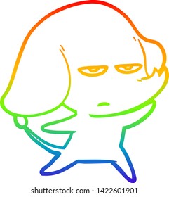 rainbow gradient line drawing of a annoyed cartoon elephant