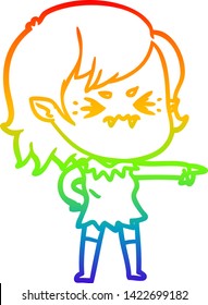 rainbow gradient line drawing of a annoyed cartoon vampire girl