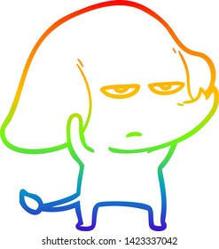 Regenbogen-Farbverlauf-Zeichnung eines verärgerten Cartoon-Elefanten