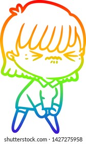 dibujo de una niña de dibujos animados con gradiente de arco iris