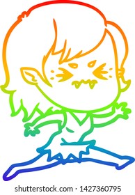 rainbow gradient line drawing of a annoyed cartoon vampire girl