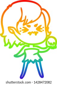 rainbow gradient line drawing of a annoyed cartoon vampire girl
