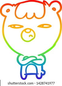 rainbow gradient line drawing of a annoyed bear with arms crossed