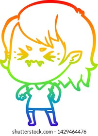 rainbow gradient line drawing of a annoyed cartoon vampire girl