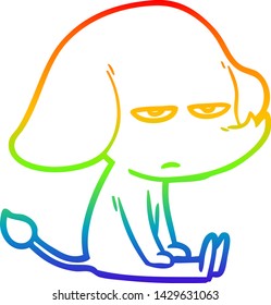 rainbow gradient line drawing of a annoyed cartoon elephant