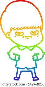 desenho de linha de gradiente do arco-íris de um menino de desenho animado irritado