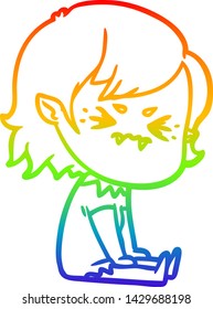 dibujo de la línea de gradiente del arco iris de una fastidiada chica vampiresa de dibujos animados