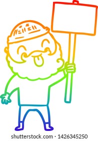 rainbow gradient line drawing of a bearded protester cartoon