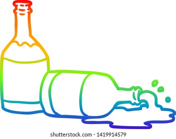 rainbow gradient line drawing of a beer bottles with spilled beer