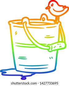 dibujo de la línea de gradiente del arco iris de un ave que mira hacia el cubo del agua
