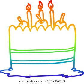 dibujo de línea de gradiente de arco iris de una torta de cumpleaños