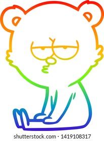 rainbow gradient line drawing of a bored polar bear cartoon sitting
