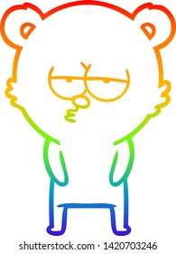 dibujo de la línea de gradiente del arco iris de una caricatura del oso polar aburrido